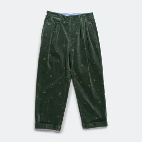 2 Pleats Trousers Corduroy - Skier Green