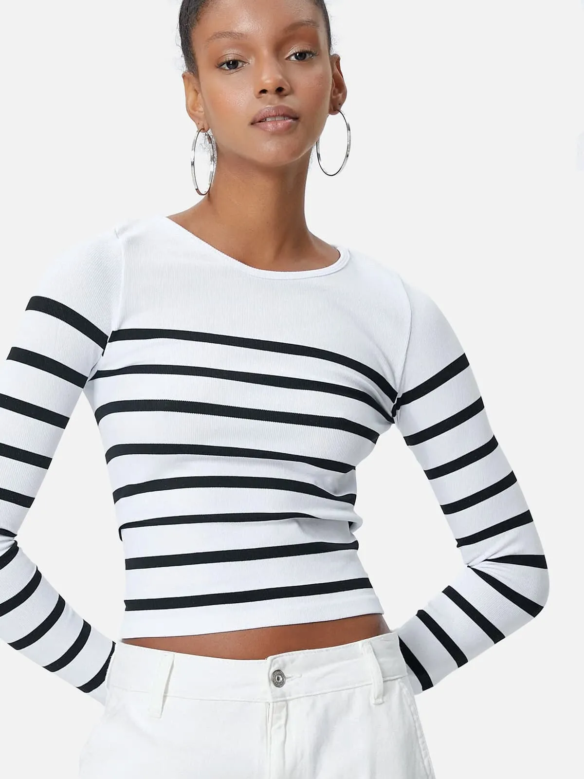 Cotton Long-Sleeve Striped T-shirt