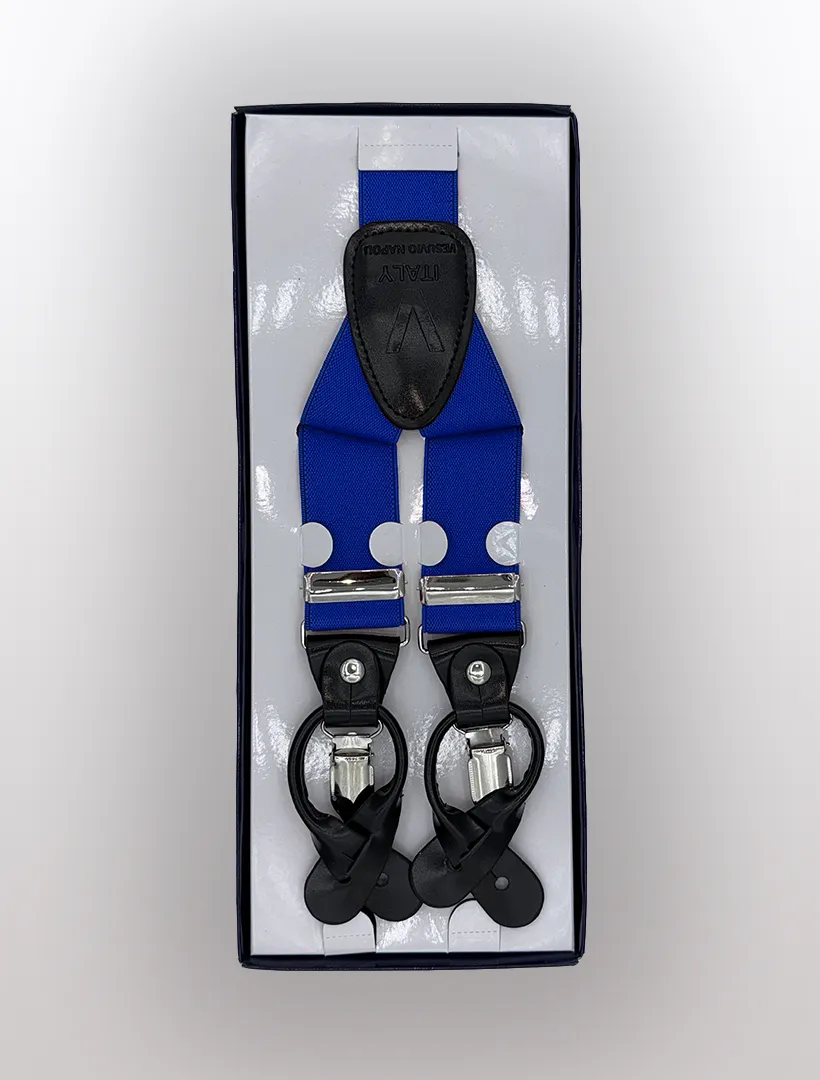 Men's Royal Blue Suspenders Y Shape Back | Elastic Button & Clip Convertible